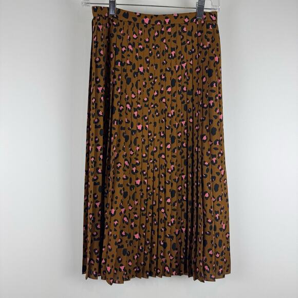 J. Crew Leopard Print Pleated Skirt - Brown and Pink ~ 0 - Picture 1 of 9
